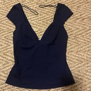 Free People Duo Corset Plunge Cami Top in Navy